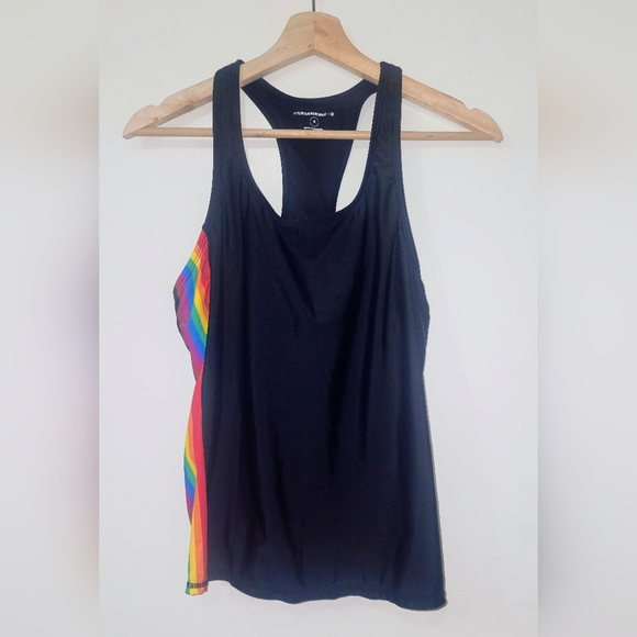 Humankind sizeS Black w/ Rainbow 🌈 Side Tank Top Built In Sports Bra T Back - Picture 8 of 9